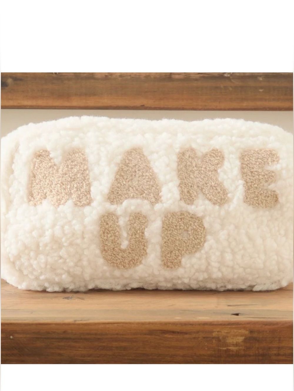 ALTAR’D STATE Cream Tan MAKE UP Graphic Zip Top Sherpa Make up Cosmetic Bag